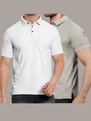 White & Light Grey Polo T-Shirts Combo Pack