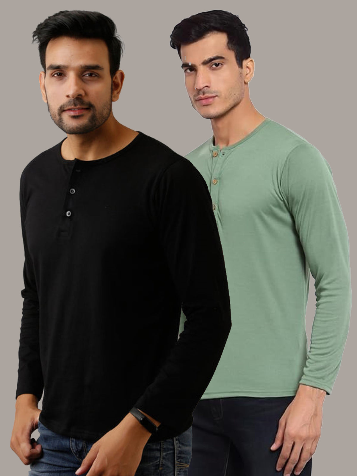 Plain Black & Sea Green Henley T-Shirts Combo Pack