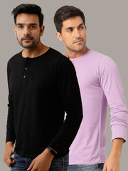 Plain Black & Lavender Henley T-Shirts Combo Pack