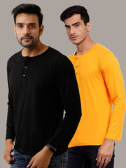 Plain Black & Mustard Henley T-Shirts Combo Pack