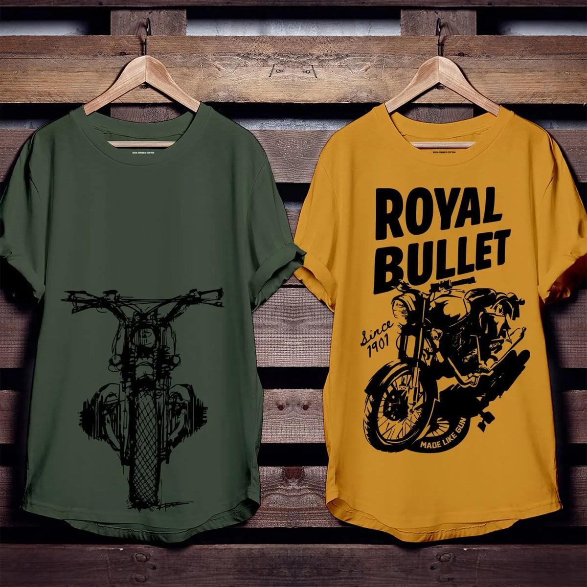 Motorcycle & Royal Bullet Combo T-Shirts (Pack Of 2)