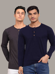 Plain Blue & Dark Grey Henley T-Shirts Combo Pack