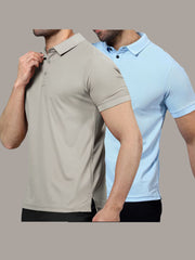 Light Grey & Mint Blue Polo T-Shirts Combo Pack