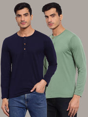 Plain Blue & Sea Green Henley T-Shirts Combo Pack