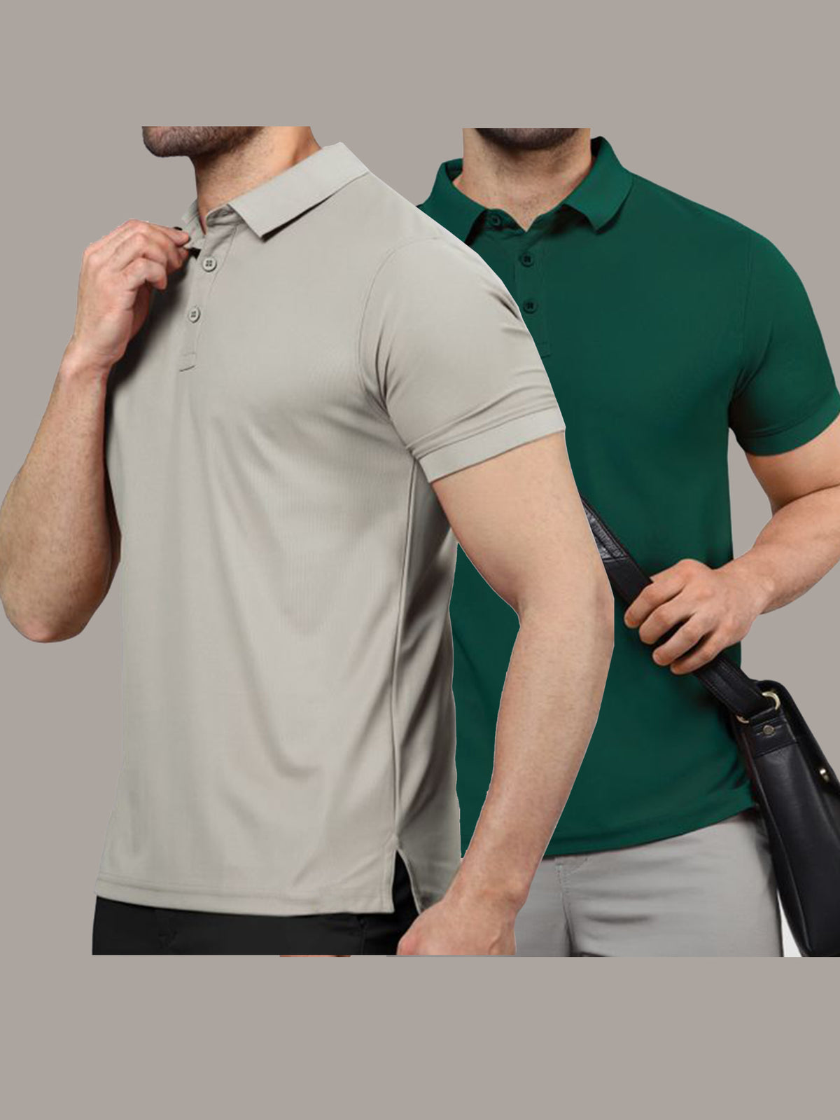 Light Grey & Green Polo T-Shirts Combo Pack