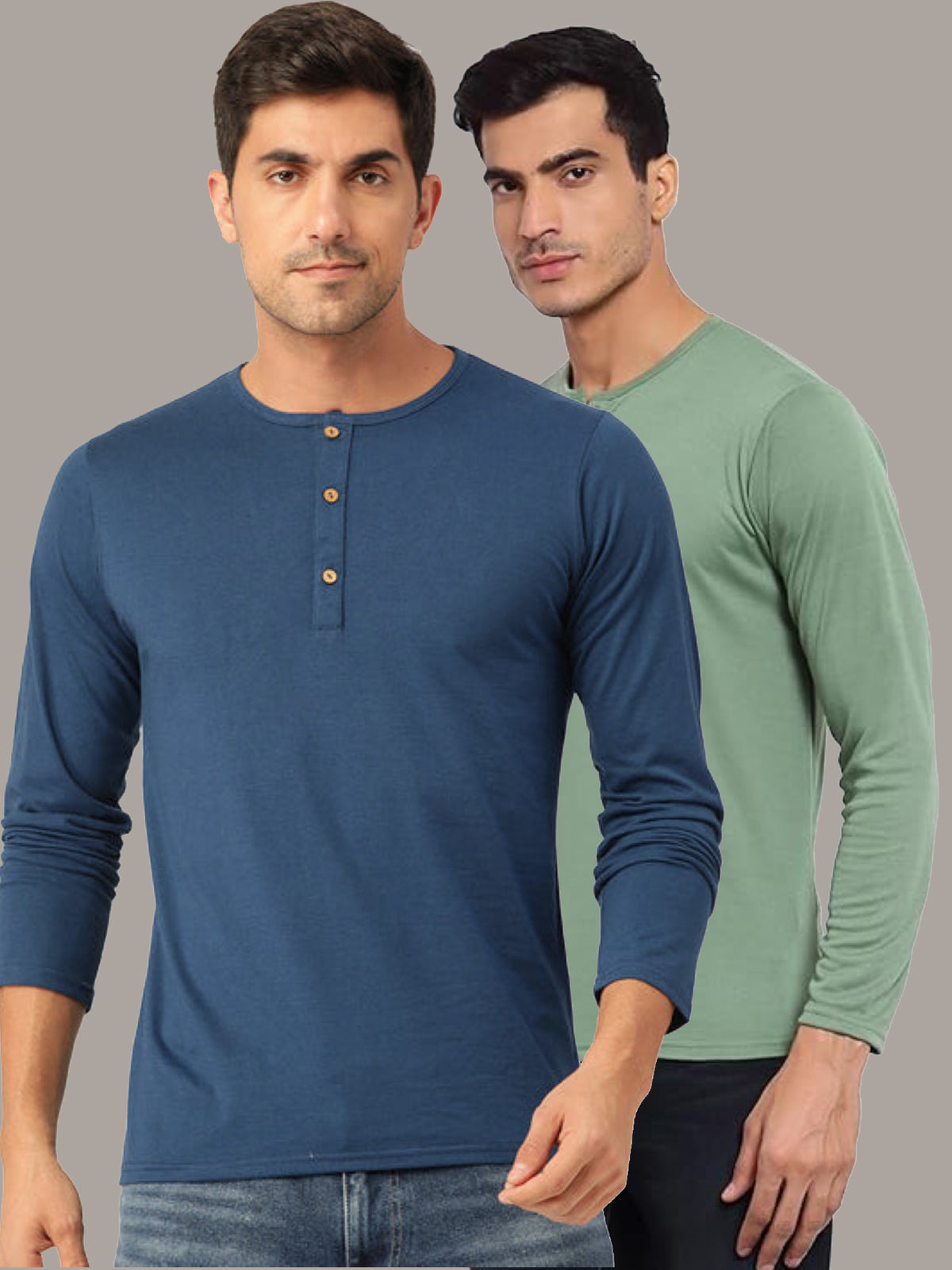 Plain Teal Blue & Sea Green Henley T-Shirts Combo Pack