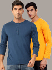 Plain Teal Blue & Mustard Henley T-Shirts Combo Pack