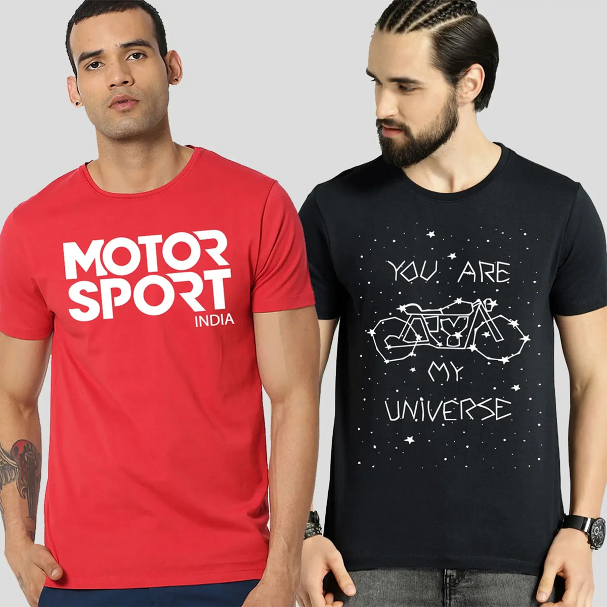 Motorsports India & Bikes Are My Universe Combo T-Shirts