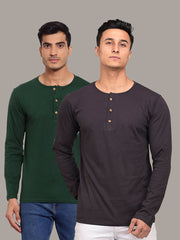 Plain Green & Dark Grey Henley T-Shirts Combo Pack