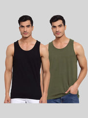 Black & Olive Green Solid Gym Vest