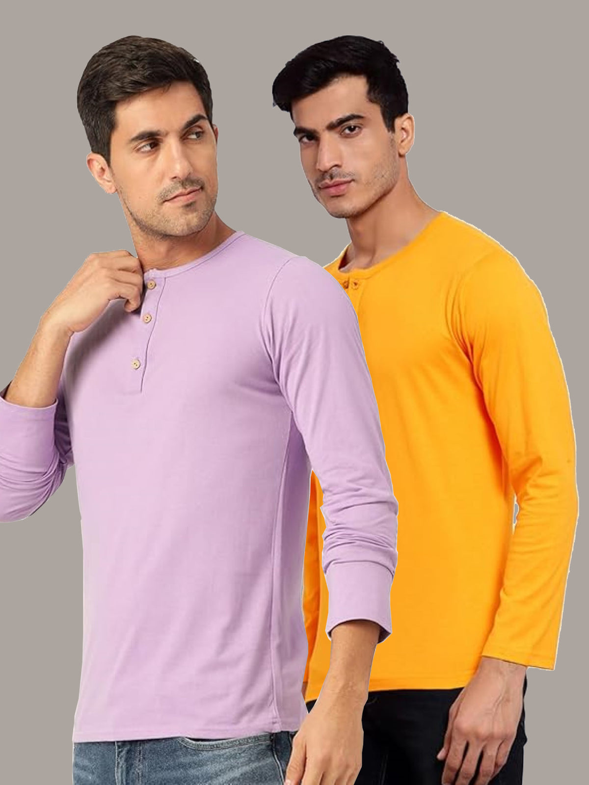 Plain Lavender & Mustard Henley T-Shirts Combo Pack