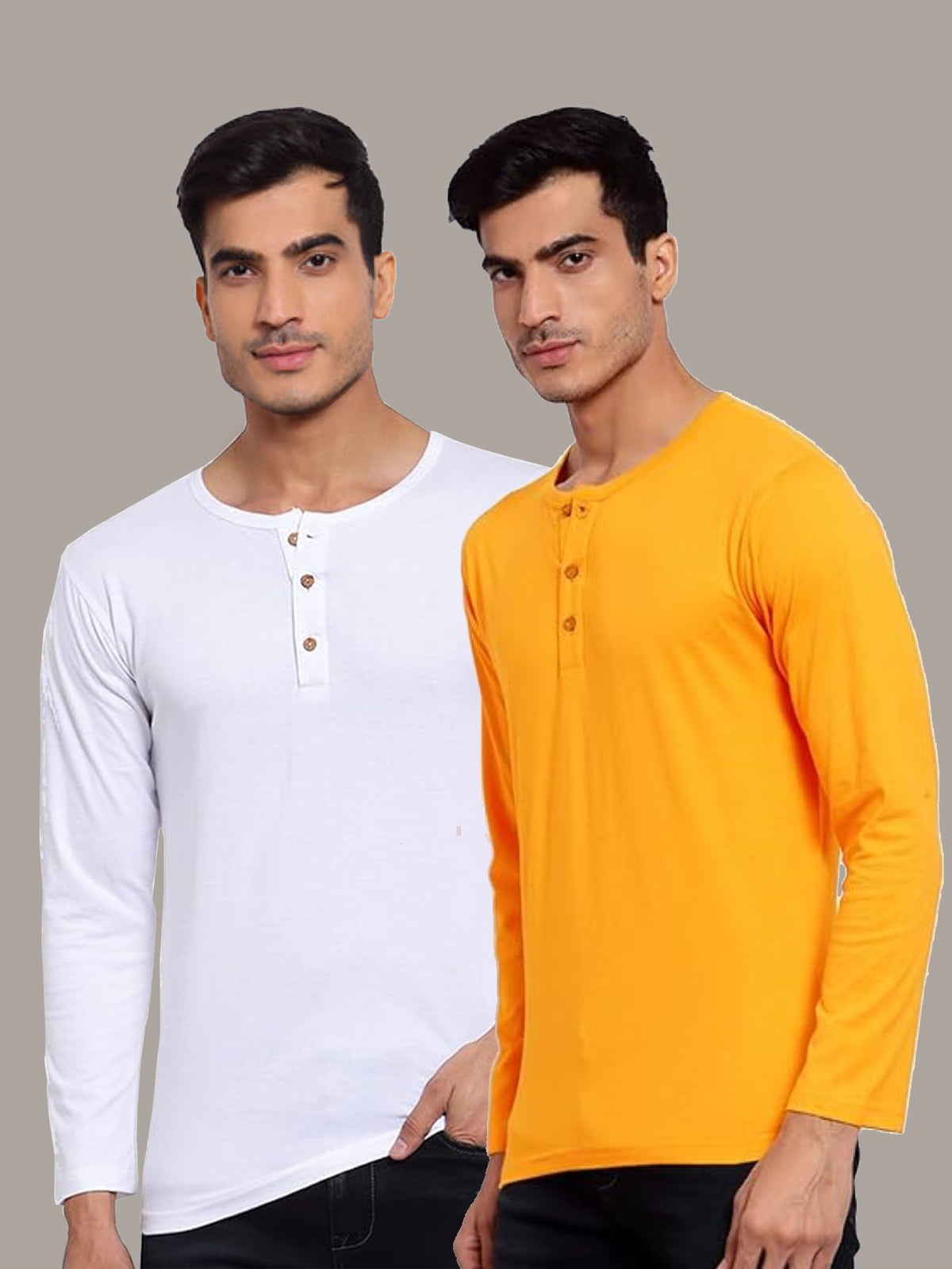 Plain White & Mustard Henley T-Shirts Combo Pack