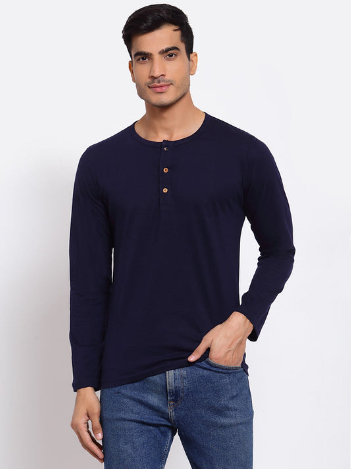 Blue Full Sleeves Henley T-Shirt