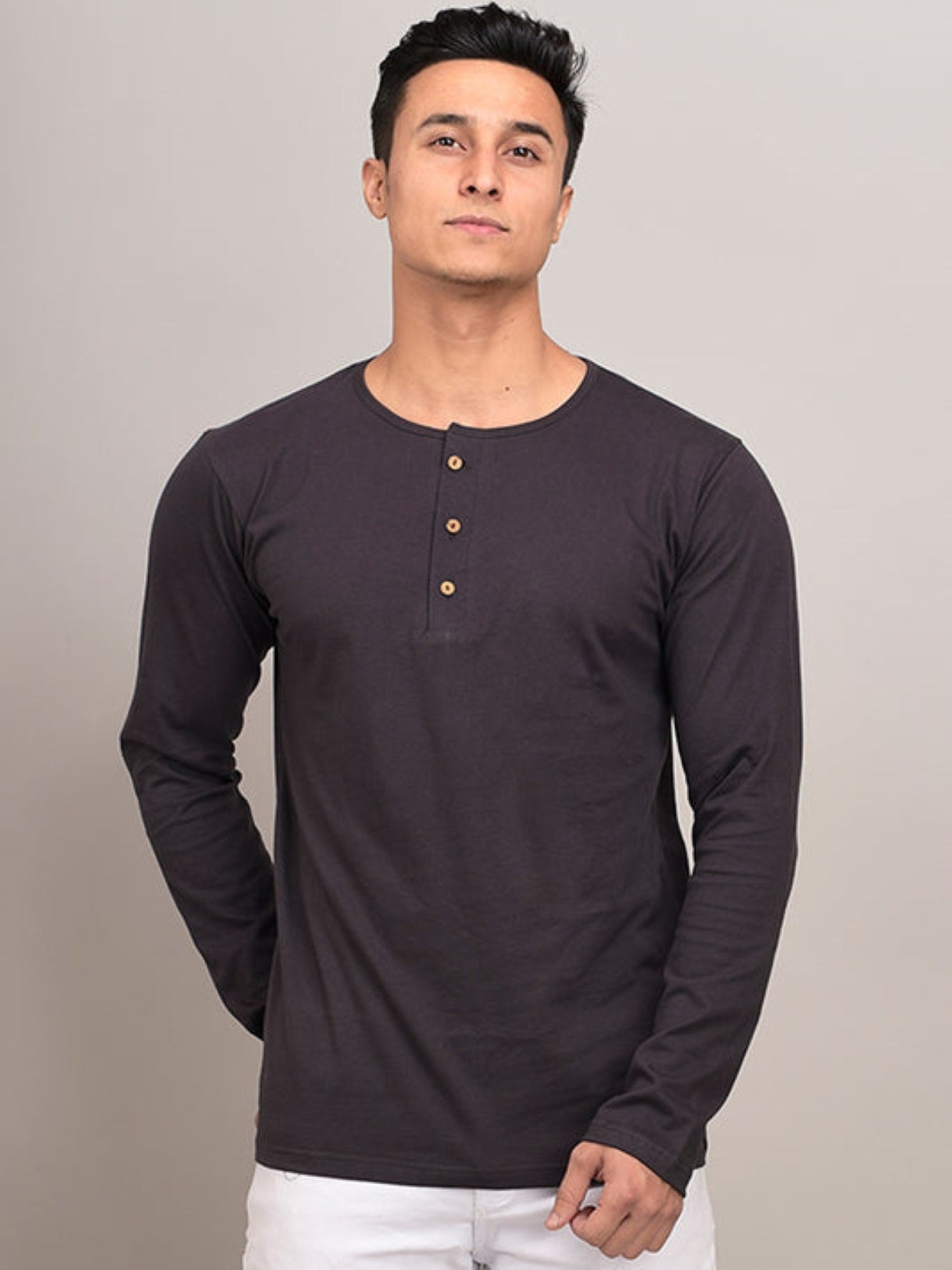 Plain Dark Grey & Lavender Henley T-Shirts Combo Pack