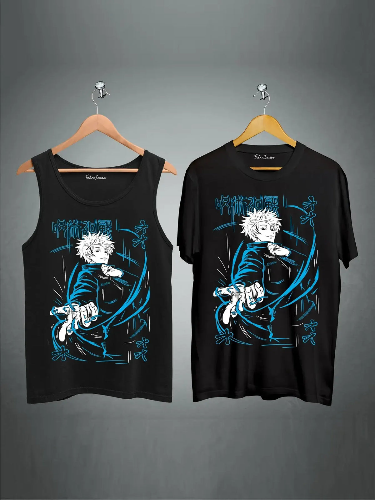 Gojo Satoru Black Tank Top And T-Shirt Combo