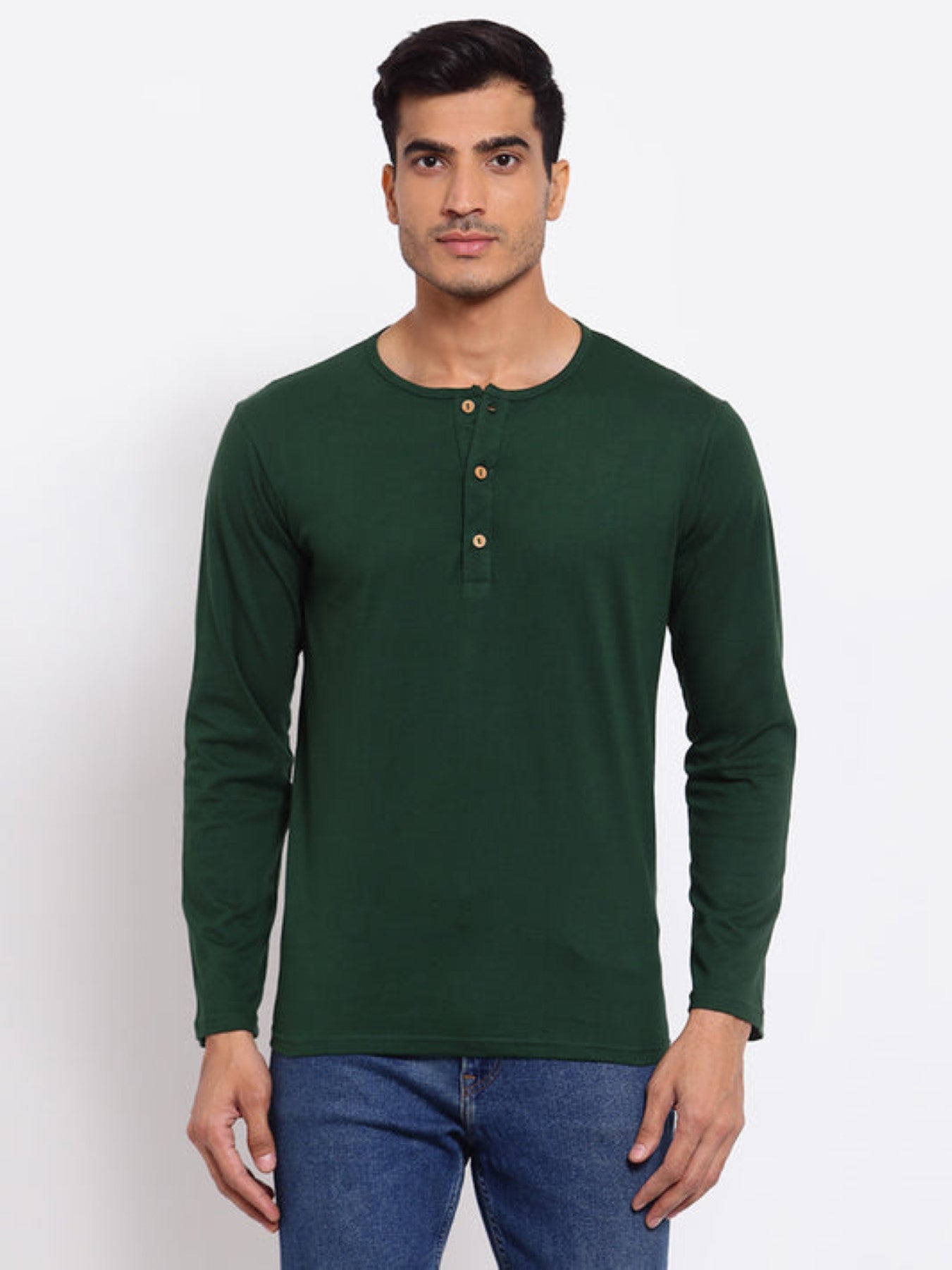 Plain Green & Dark Grey Henley T-Shirts Combo Pack