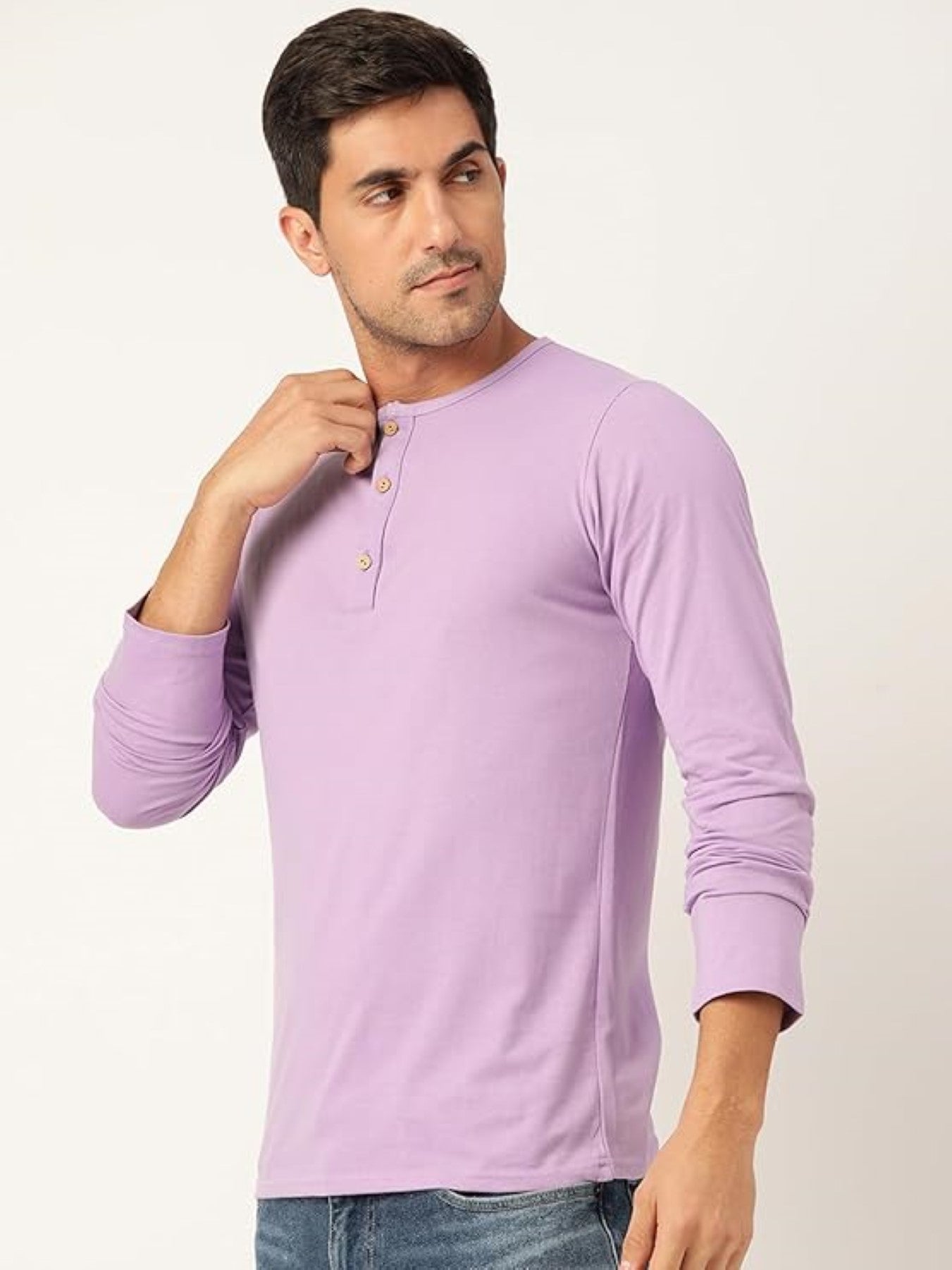 Plain Dark Grey & Lavender Henley T-Shirts Combo Pack