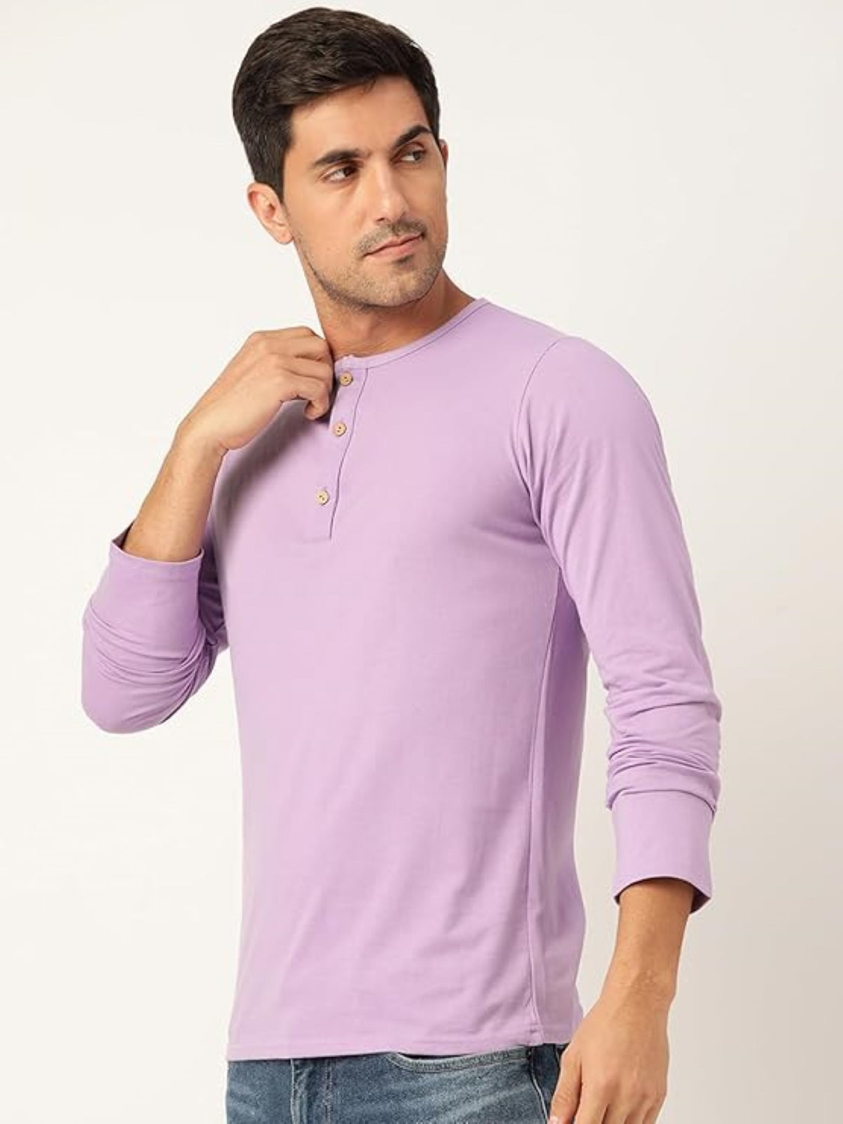 Lavender Full Sleeves Henley T-Shirt