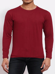 Crew Neck Maroon T-Shirt With Full Sleeves