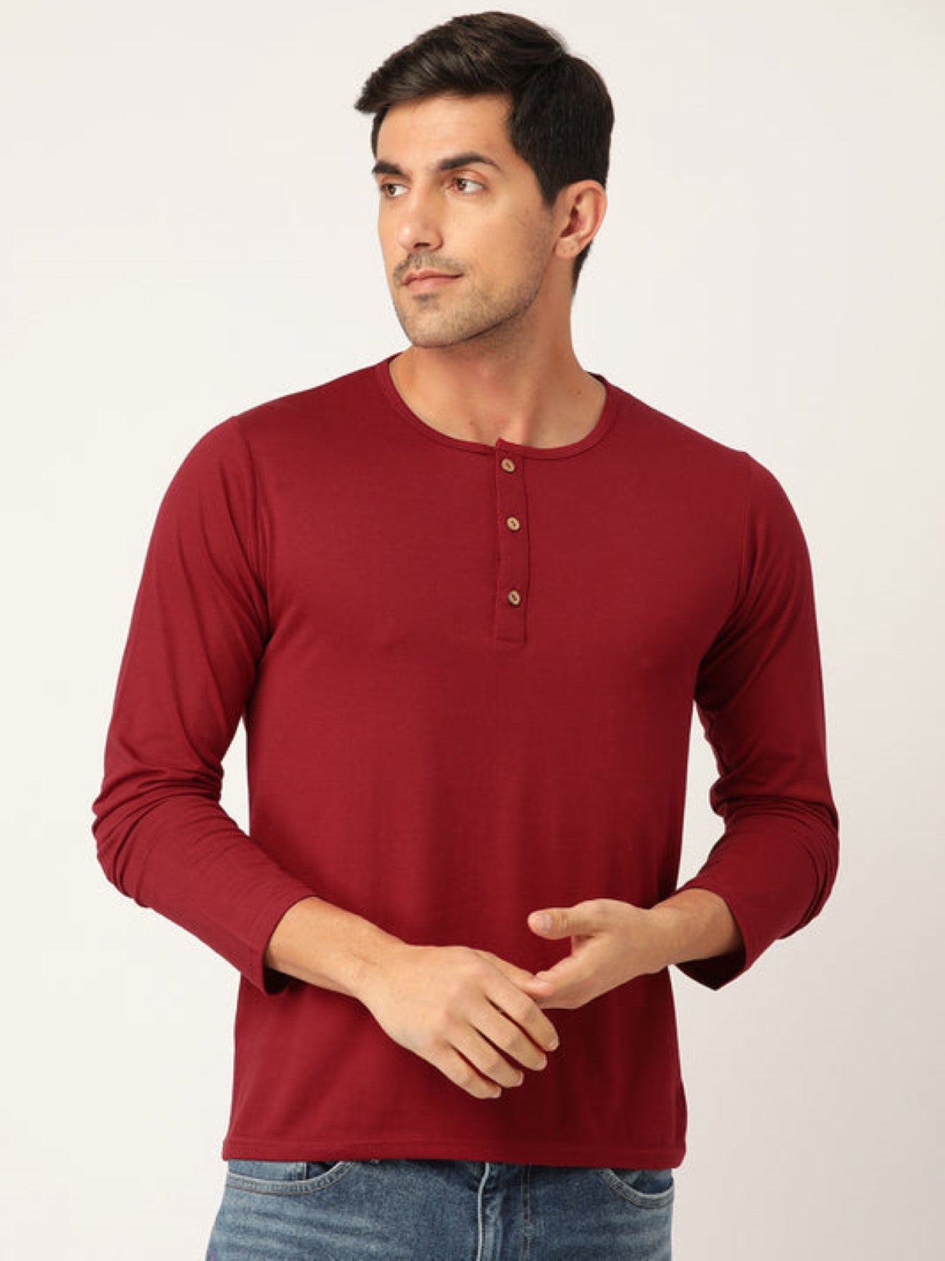 Plain Maroon & Dark Grey Henley T-Shirts Combo Pack