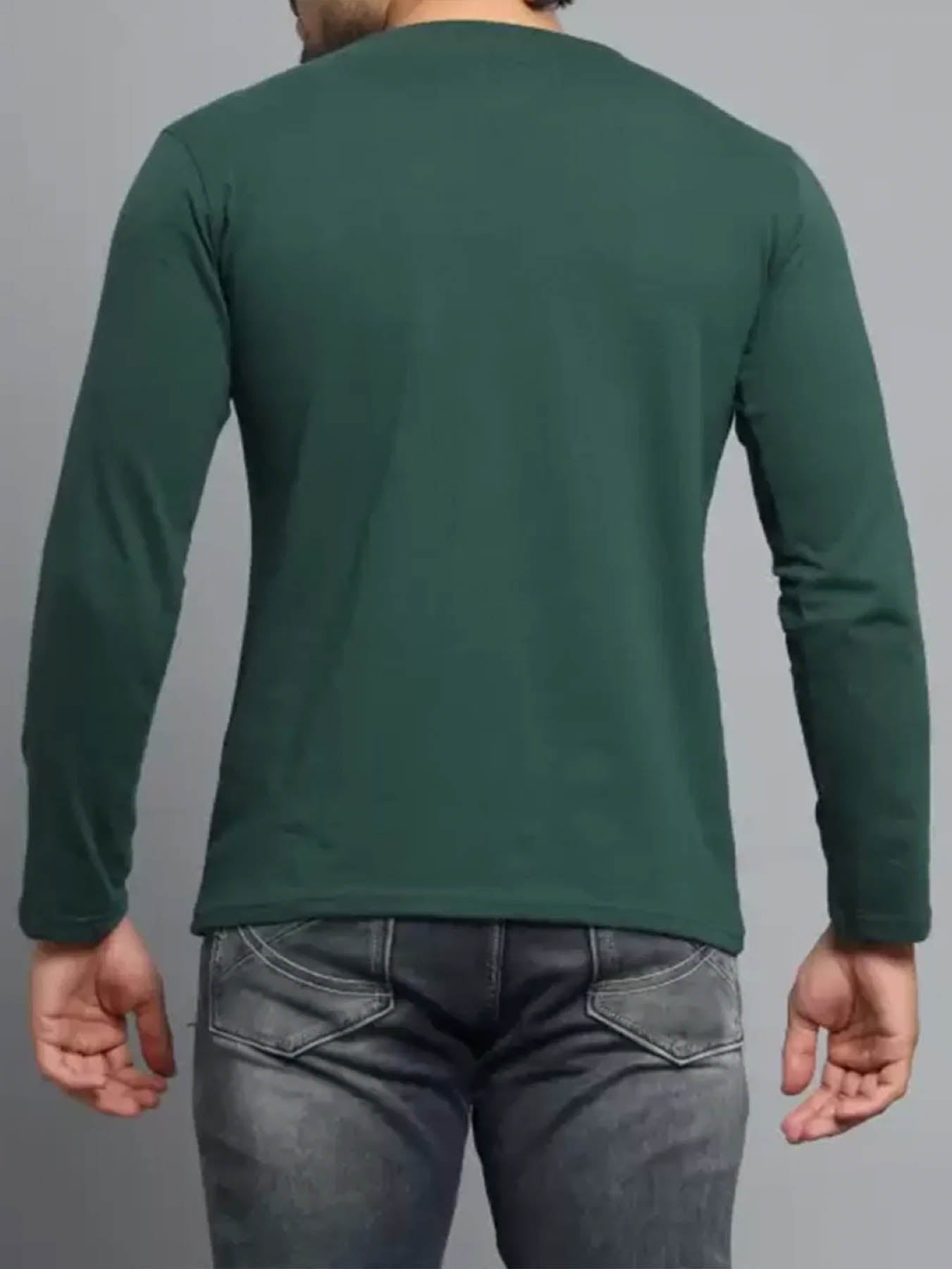 Stylish Olive Green Round Neck Full Sleeves T-Shirt