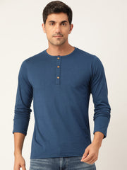 Plain Teal Blue & Mustard Henley T-Shirts Combo Pack